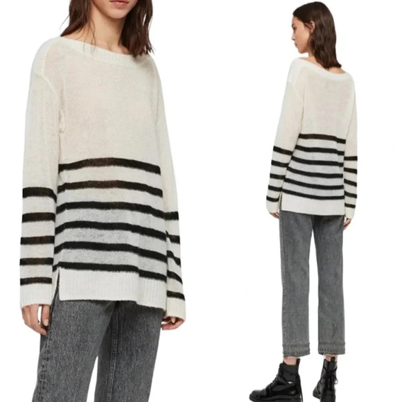 NWT All Saints Lune Lightweight Wool Blend Sweater with Black Stripes Size S - Picture 2 of 10